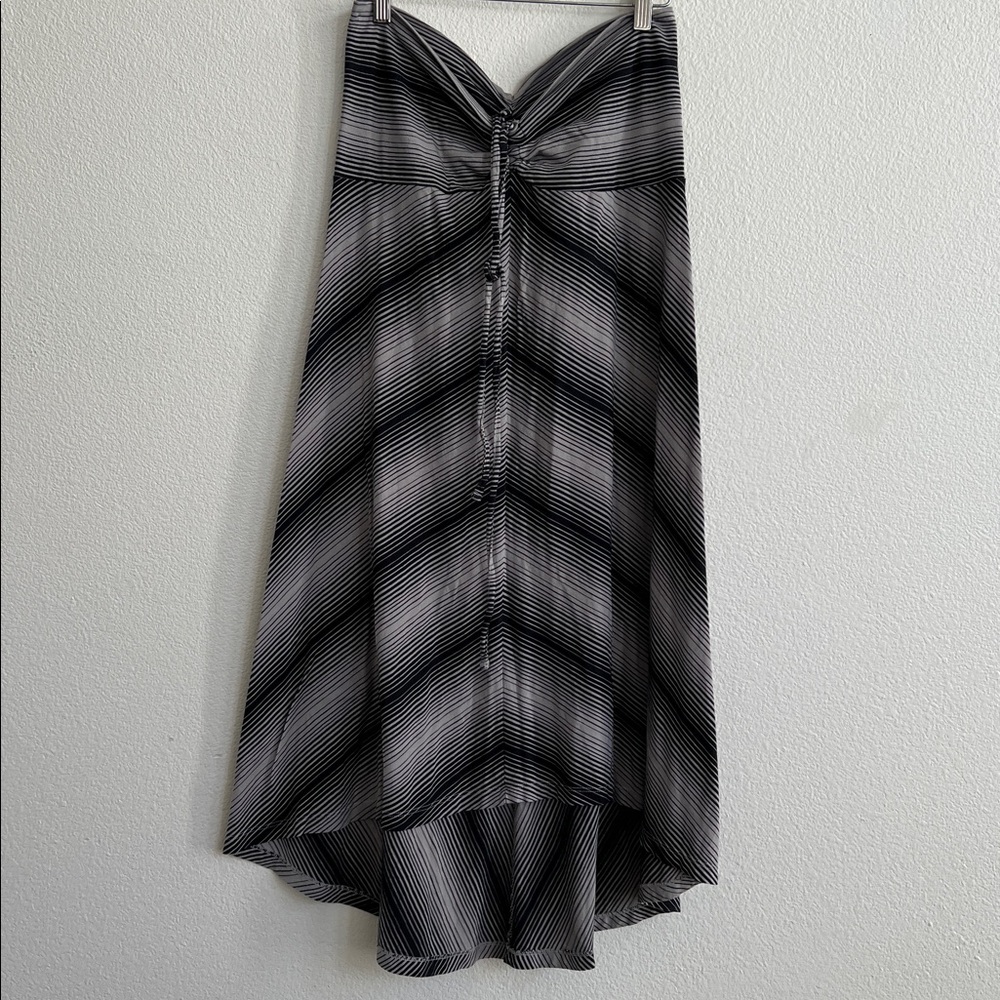 Patagonia Strapless Neck-Tie Sundress High-Low Hem Striped Black/Grey Women's M